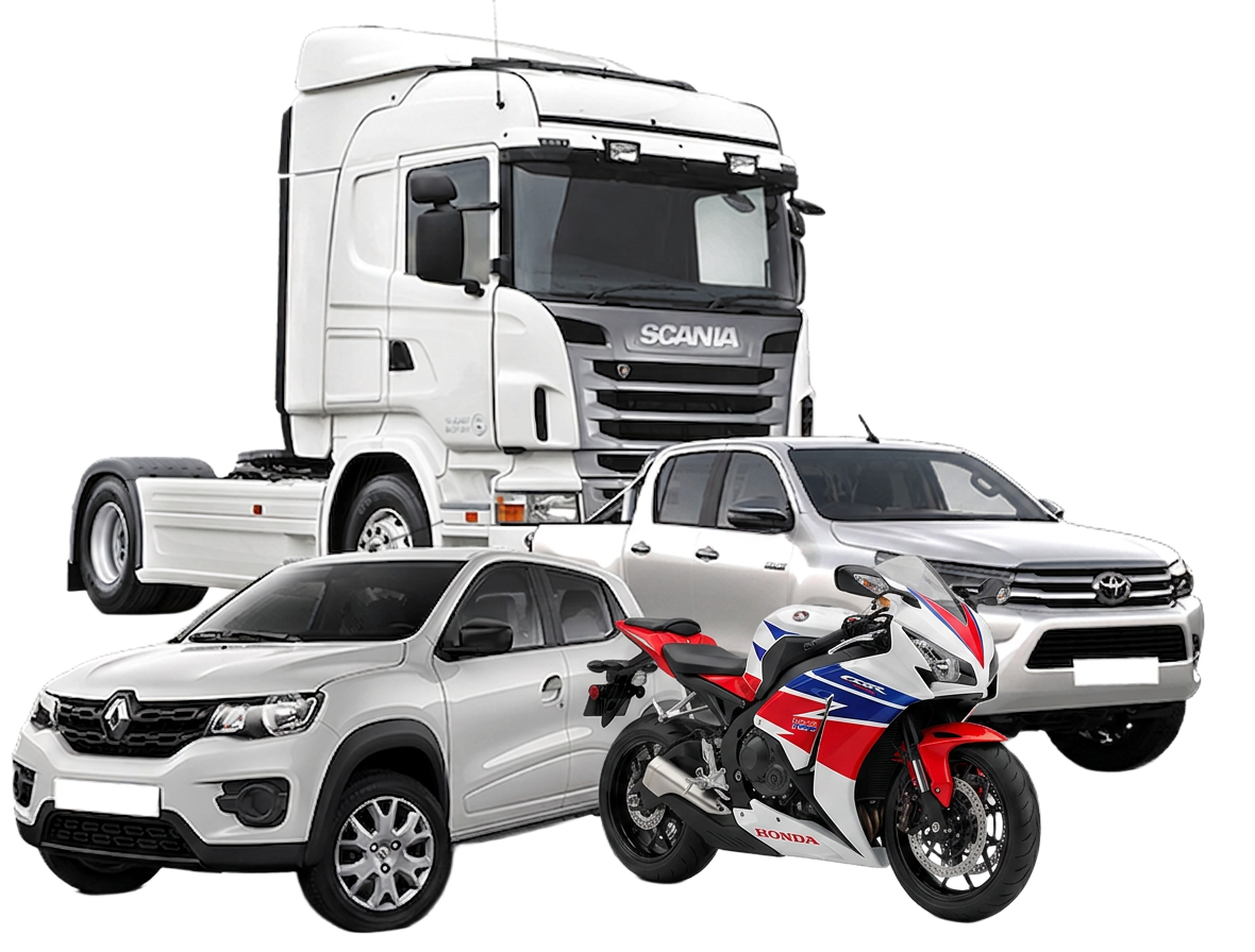 Carro, moto e caminhão